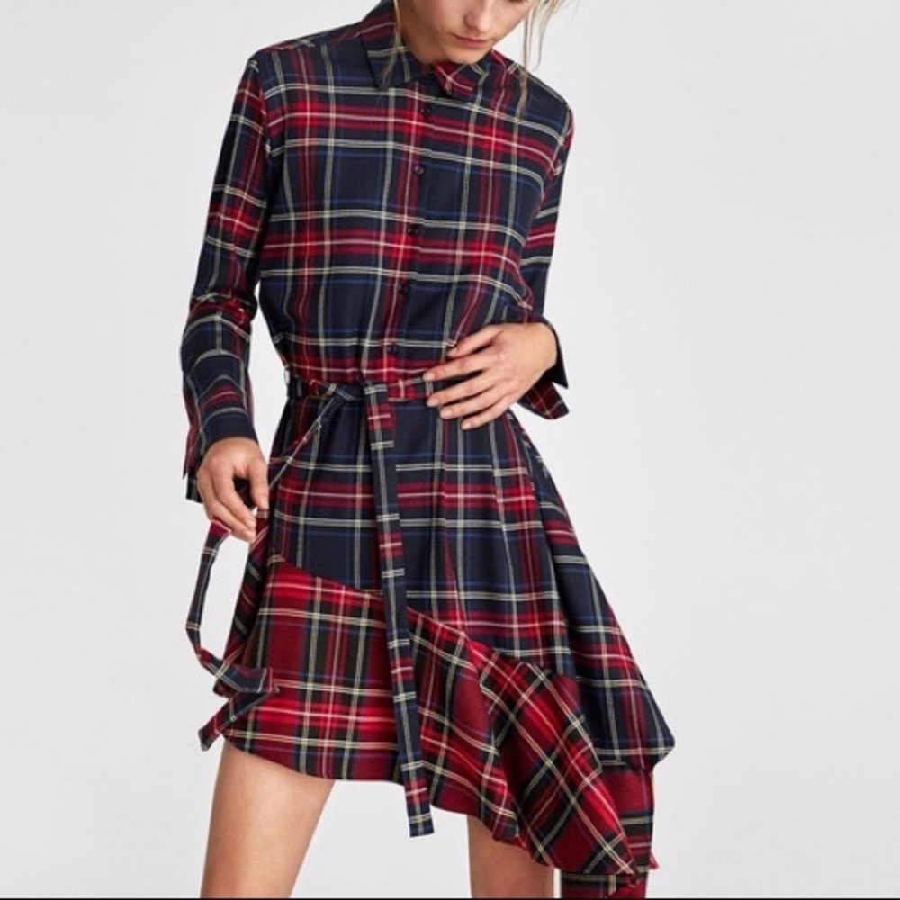 NWT ZARA Asymmetrical Checked Dress
